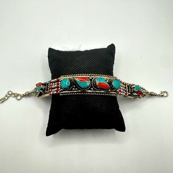 SALE! Amazing southwest style, silver plated and composite stone bracelet! - Picture 1 of 12